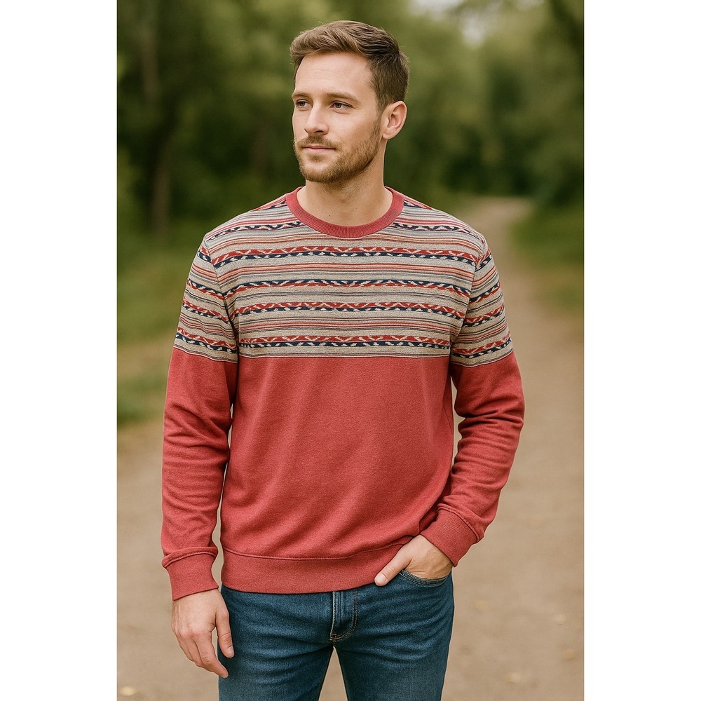 Cotton On Men's XL Southwest Stripe Pullover Sweatshirt Red Multicolor Crewneck